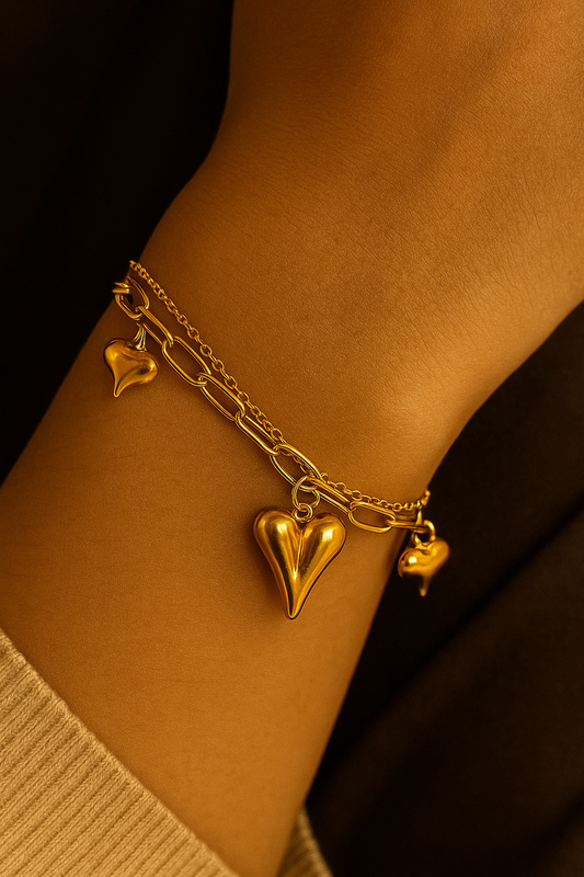 Anti-Tarnish Waterproof Heart Charm Bracelet For Women Gold Plated