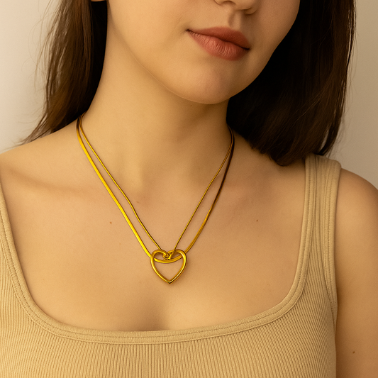Double Chain Heart Pendant Necklace Best Gift For Womens And Girls