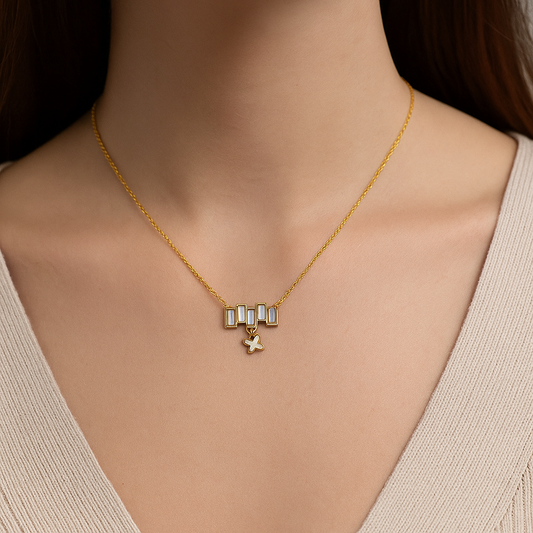 Double Chain Diamond Pendant Necklace Best Gift For Womens And Girls