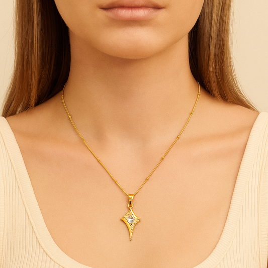 Skin-Friendly Diamond Shape Pendant&Chain Gold Plated Waterproof For Women