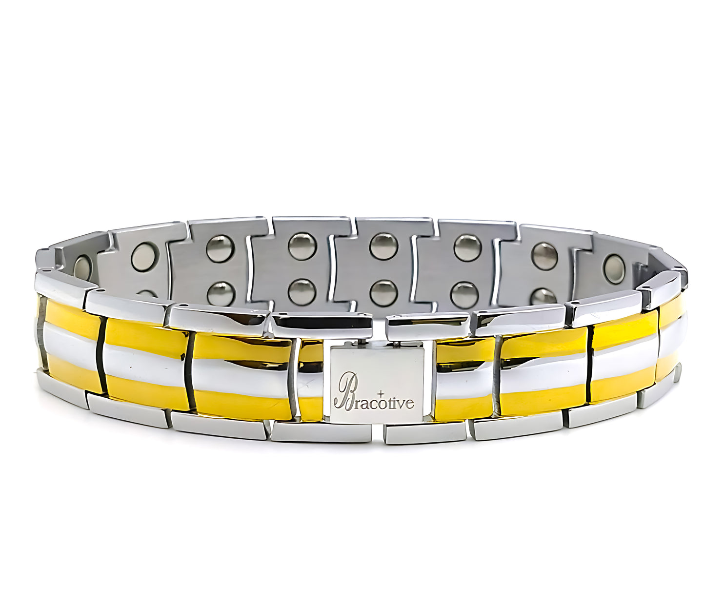 Bio Magnetic Silver Gold Titanium Bracelet Unisex Design 21 cm Size Foldover Lock